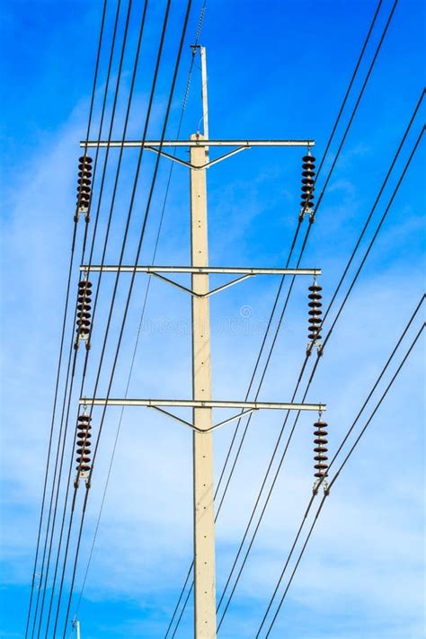 Wire Pole At High Voltage Electrical Post Stock Image Image Of