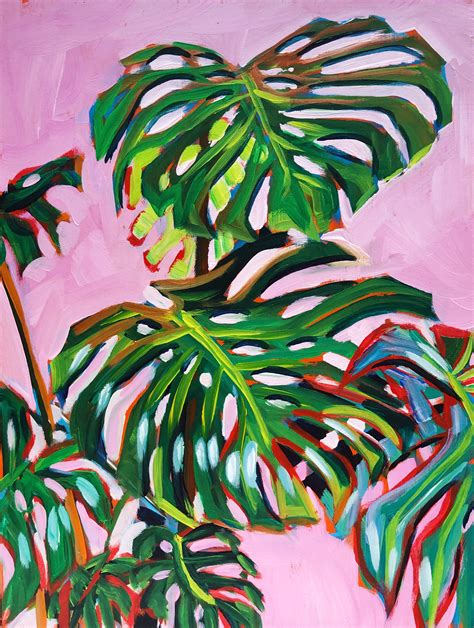 Monstera On Pink Art Painting Plant Art Botanical Art