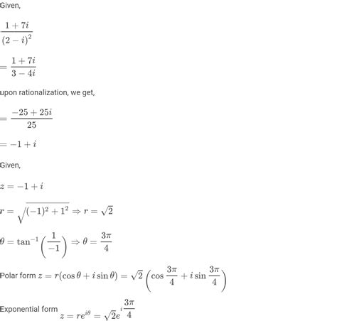 Express The Following Complex Number In Polar Form And Exponential I 2 2i Ii 1 V3i