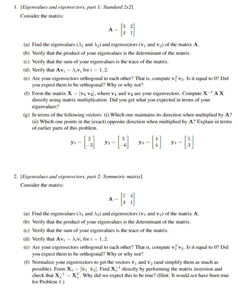 Solved 1 Eigenvalues And Eigenvectors Part 1 Standard Chegg