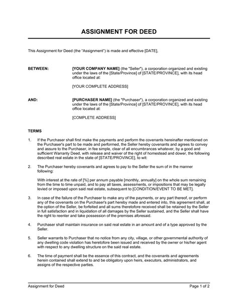 Assignment For Deed Template Download