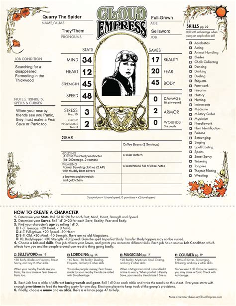 Cloud Empress A Revised Character Sheet For The Ecological Fantasy Rpg