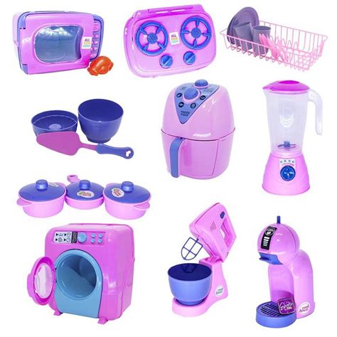 Kit Cozinha Infantil Rosa Air Fryer Panela Fogão Louça 25pç Altimar