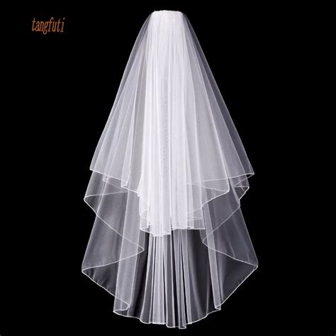 White Ivory Bridal Veils Two Layers Tulle Wedding Veils Pencil Edge