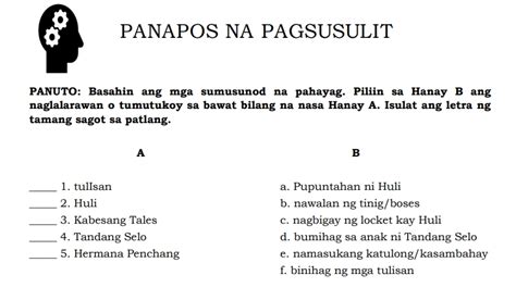 Panapos Na Pagsusulit Panuto Basahin Ang Mga Studyx