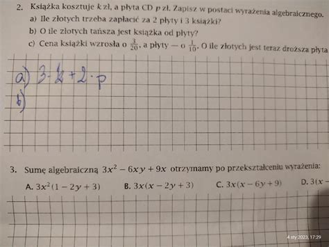 Matematyka Wyra Enia Algebraiczne Zadanie Brainly Pl