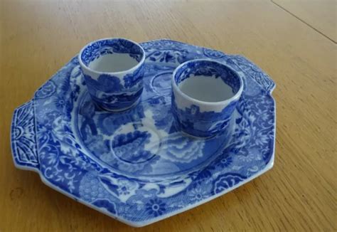 VINTAGE COPELAND SPODE Blue Italian Egg Cups 2 Plus Stand 37 99