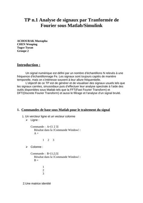 Pdf Tp N Analyse De Signaux Par Tranform E De Fourier Vbjester