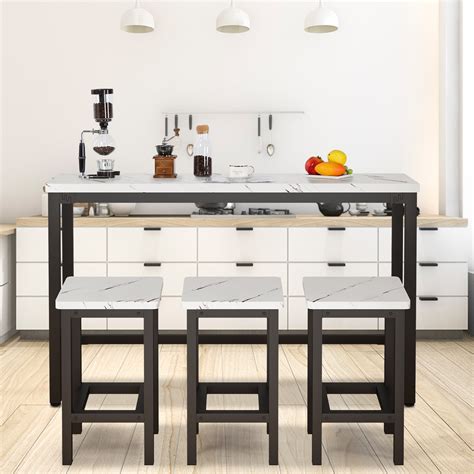 Modern High Top Table Set for 3, Rectangle Kitchen Dining Table Set ...