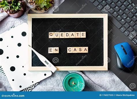 Spanish Words Quedate En Casa Made Of Wooden Blocks Concept Of Self