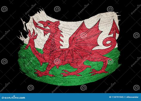 Grunge Welsh Flag Welsh Flag With Grunge Texture Brush Stroke Stock Illustration