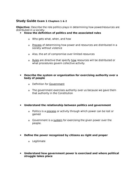 American Government Chapter 1 and 2 Study Guide - Study Guide Exam 1