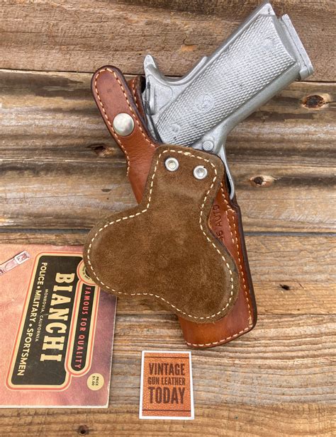 Vintage Bianchi 58 Brown Leather Paddle Holster For Colt 45 1911 5