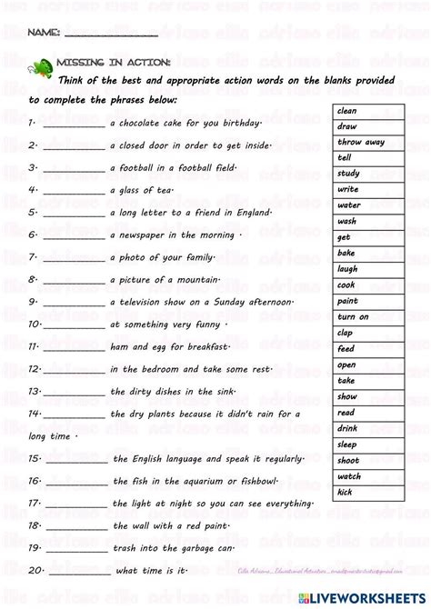 Action Words Live Worksheets