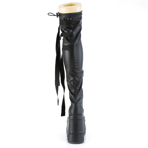 Demonia Wave 315 6 Wedge Pf Lace Up Stretch Thigh Boot Side Zip