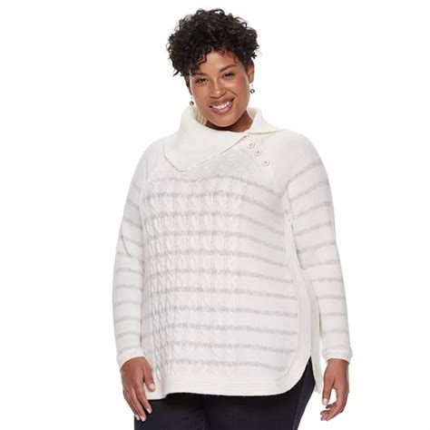 Plus Size Croft And Barrow ® Cable Knit Splitneck Sweater