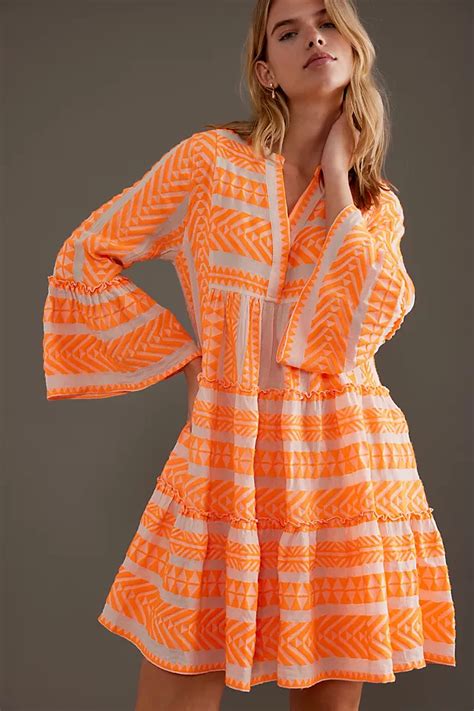 Devotion Twins Ella Orange Flared Sleeve Tiered A Line Mini Dress