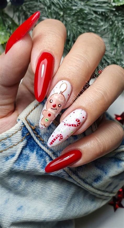 50 Fab Christmas Nail Designs And Ideas Candy Cane Gingerbread Red Nails