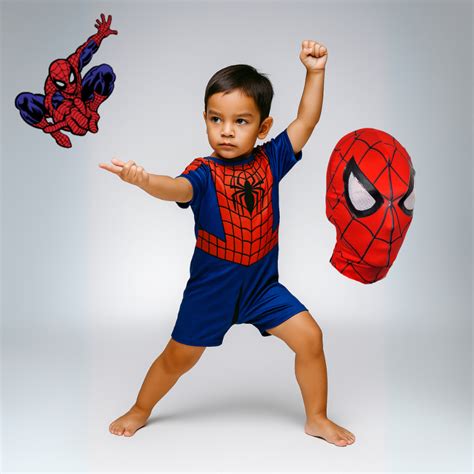 Roupa Infantil Homem Aranha - Roupa Fantasia Infantil Homem Aranha Curto Verão com Máscara de Tecido ...