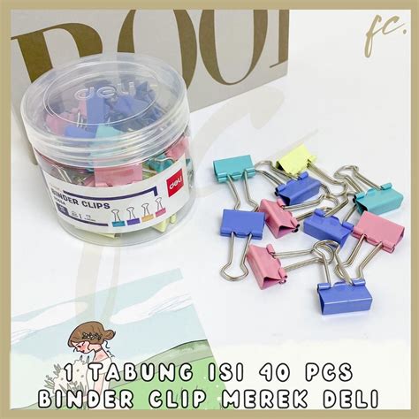 Jual 1 Tabung Pack Isi 40 Pcs Binder Clip Klip Kertas Deli Original