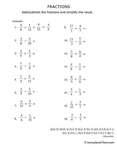 Fraction Addition And Subtraction Worksheet