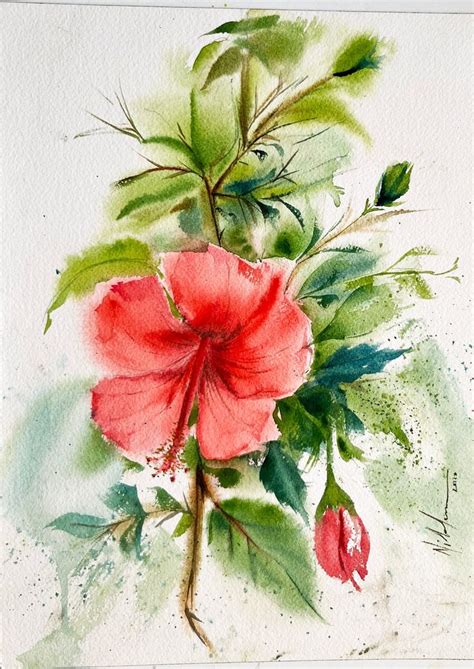 Hibiscus Delight Original Watercolor Hibiscus Painting Etsy Floral