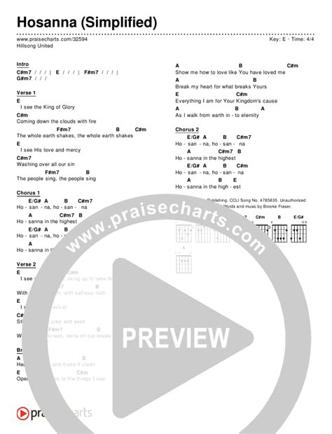 Hosanna (Simplified) Chords PDF (Hillsong UNITED) - PraiseCharts