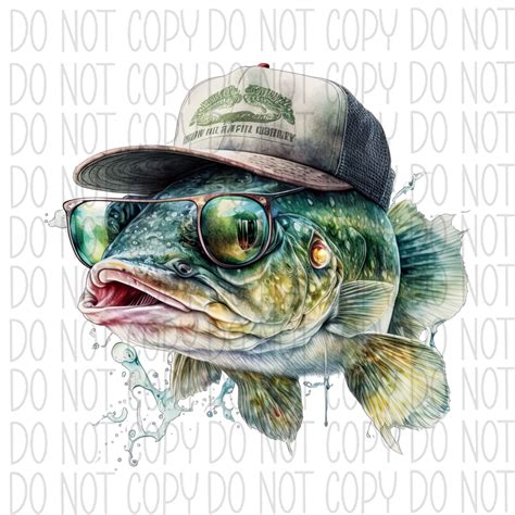 Bass Fish With Baseball Cap Dtf Transfer We Print U Press Dtf Transfers