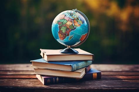 Premium Photo Earth Globe Resting On A Pile Of Books Symbolizing