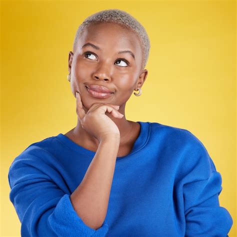 Premium Photo Thinking Solution And Face Of Black Woman In Studio