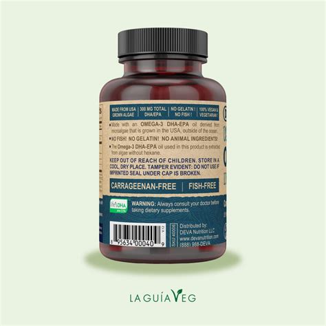 Omega 3 DHA EPA 300mg 90 cápsulas DEVA La Guía Veg