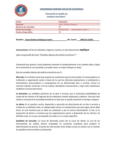 Actividad No 3 Economía UNIVERSIDAD MARIANO GLVEZ DE GUATEMALA