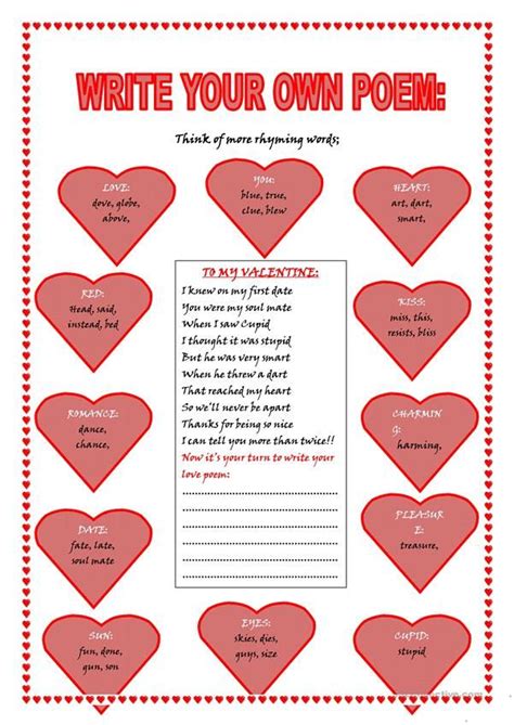 Love Poem English Esl Worksheets Valentines Day Poems Valentine