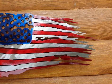 Small Tattered Torn American Battle Flag Plasma Cut Metal Etsy