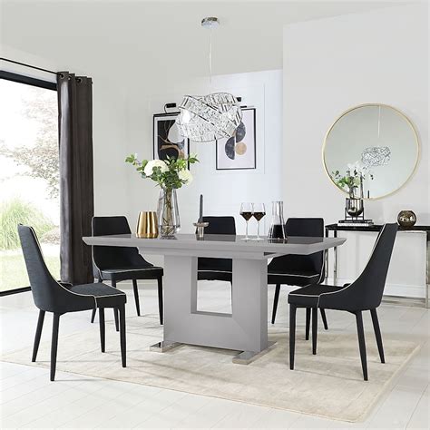 Florence Grey High Gloss Extending Dining Table With 6 Modena Black