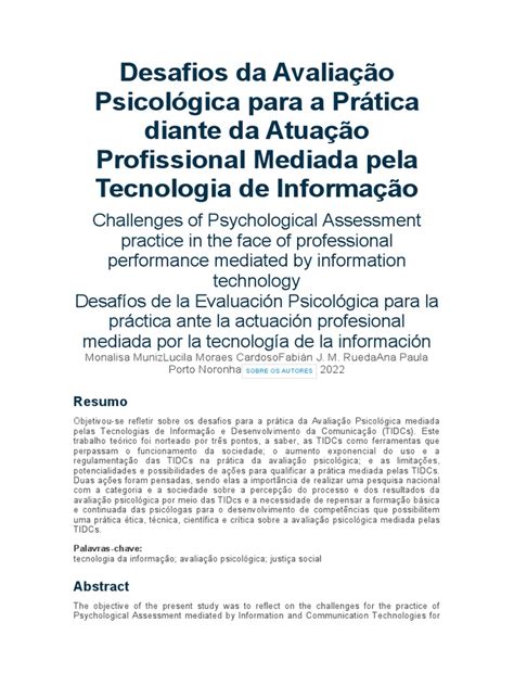 Desafios Da Avaliação Psicológica Para A Prática Diante Da Atuação