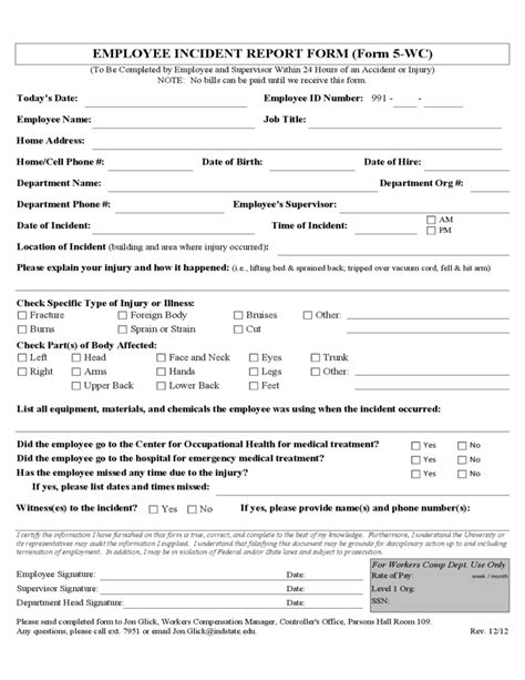 Blank Employee Incident Report Form Free Download