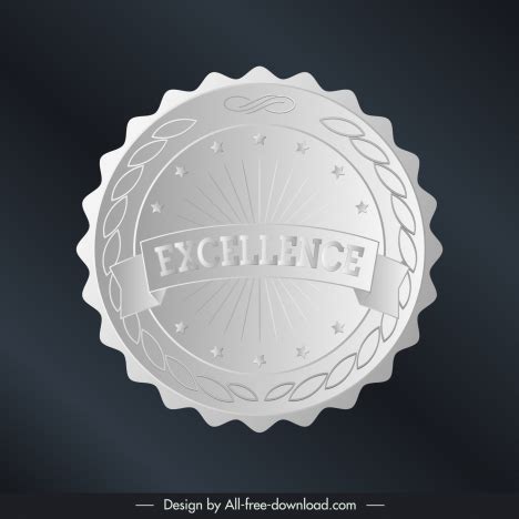 Excellence Stamp Template Symmetric Serrated Ribbon Stars Rays Vectors