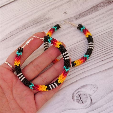 2 5 Tribal Beaded Hoop Earrings Native American Style Etsy