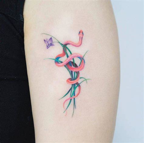 Snake And Flower Tattoo Tattoogrid Net