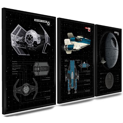 Quadros Decorativo Kit3 Star Wars Filme Naves Estrela Da Morte Art Sala