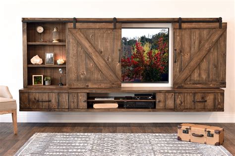 Farmhouse Barn Door Entertainment Center Floating Tv Stand Spice