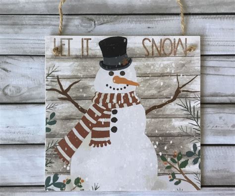 15cm Christmas Wooden Hanging Plaque Let It Snow Snowman Etsy