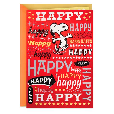 Peanuts® Snoopy Happy Dance Shiny Red Birthday Card Greeting Cards