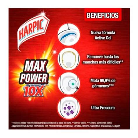 Limpiador Desinfectante Para Inodoro Harpic Active Gel Max Power 10x