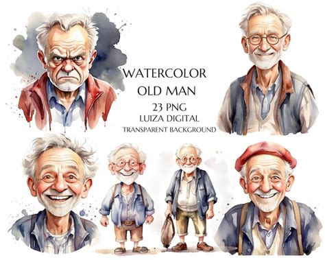 Watercolor Funny Old Man Clipart Funny Grandfather Png Grumpy Grandpa