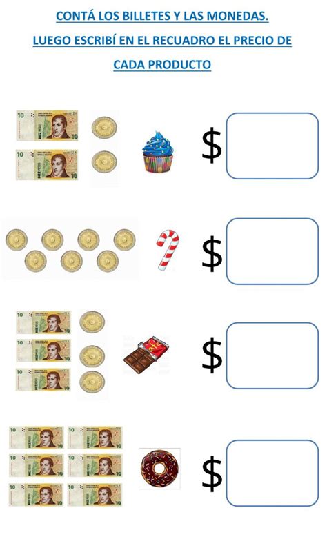 BILLETES DE 10 Y MONEDAS DE 1 Worksheet Actividades De Dinero