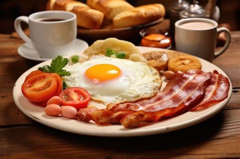 Premium Photo English Breakfast On The White Plate Eggs With Liquid