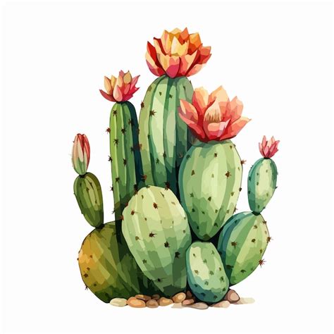 Premium Vector Watercolor Vector Illustration Of A Set Of Cacti And Succulent Plants On A