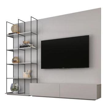 Estante Home Theater Helsinque Univ 280 cm Laca Off White Brilhante Aço